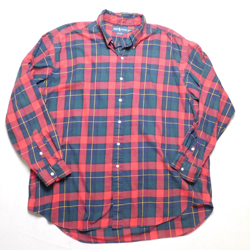 Polo Ralph Lauren Blaire Shirt‎ Mens 2XL Red Blue Plaid Cotton Button Down Logo